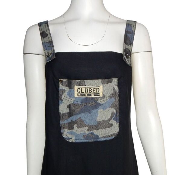 Marithe Francois Girbaud Maxi A-Line Black Overall Dress Patches Size 34 2 XS - Picture 2 of 8